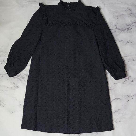 Madewell Dresses & Skirts - Madewell Mockneck Ruffle Black Cotton Eyelet Dress